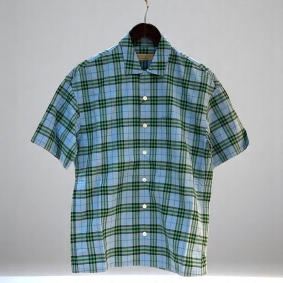 NWT BURBERRY Authentic Men's Plaid Casual Short Sleeve Shirt Blue Green - Picture 1 of 6